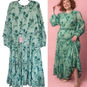 Ivy City Co green Floral cottagecore Long Sleeve Dress